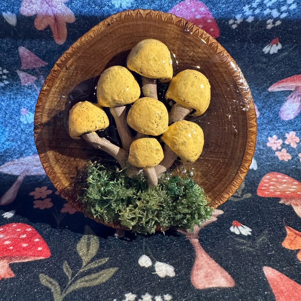 Yellow Mushroom Mixed Media Art Piece